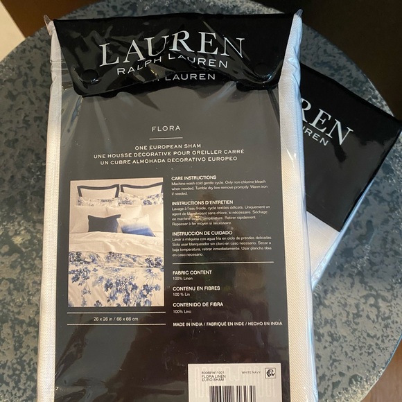 Pair of Lauren Ralph Lauren European Shams white with navy trim. - Picture 2 of 4